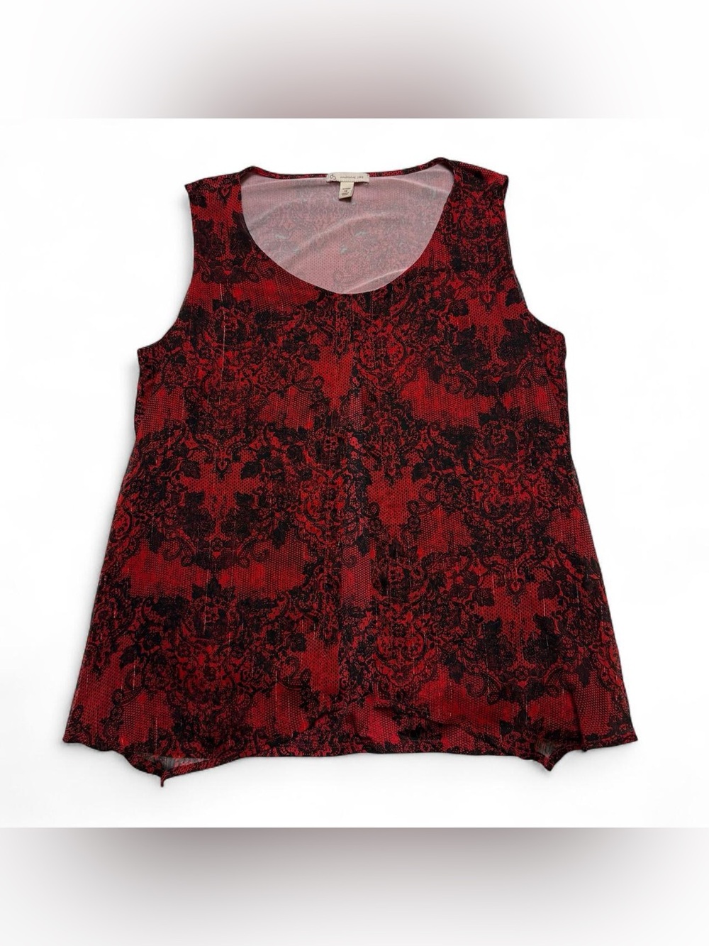 Y2K Red Black Floral Mesh Overlay Tank Top Plus Size 1X Goth Whimsygoth